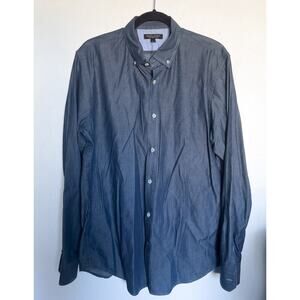 Banana Republic Pin Stripe Button Down Long Sleeve Shirt Large Navy Blue Slim